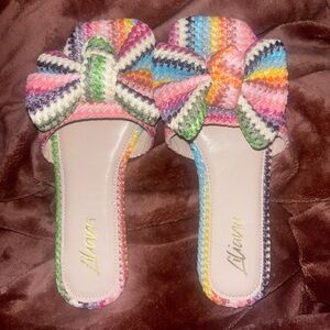 Colorful Striped Bow Slides